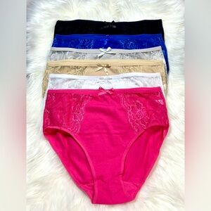 Bundle of 6 Elegant Lace Trim Panty Set - Black, Blue, Tan, White, Pink